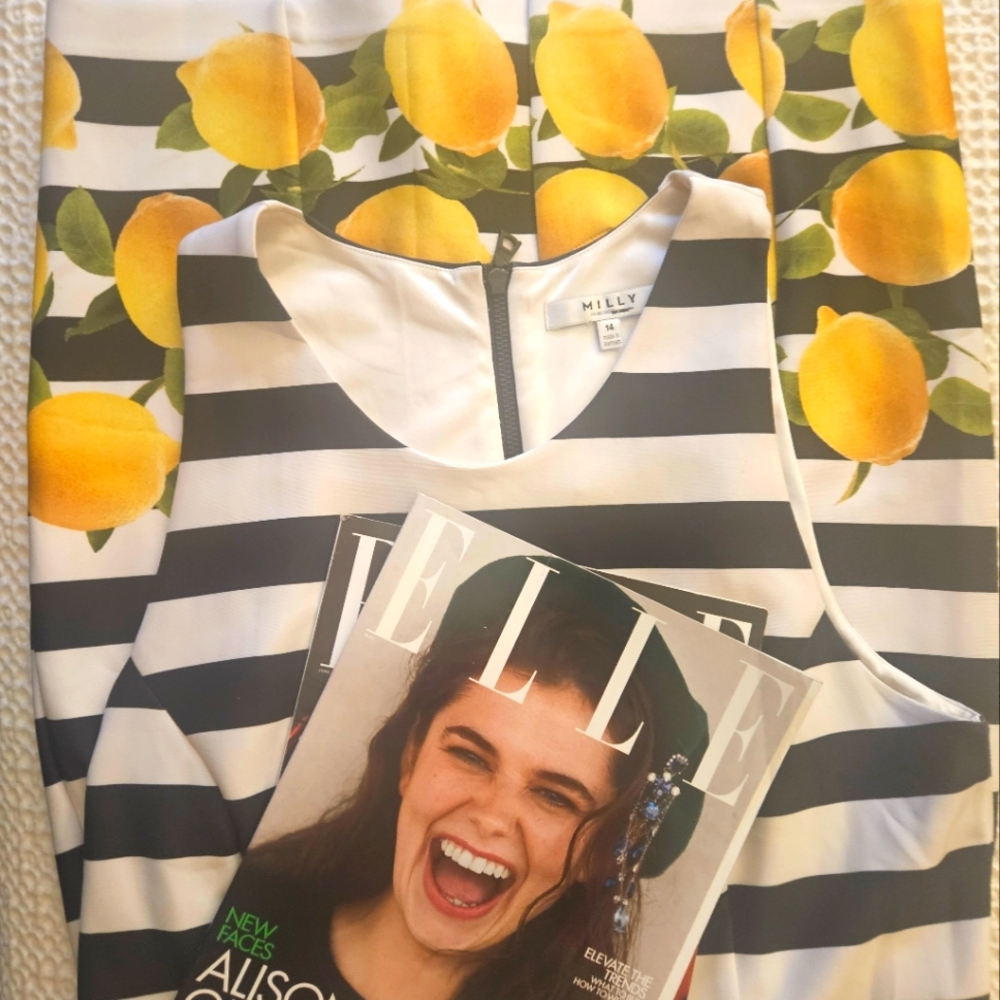 Milly Striped Lemon Empire Waist Above Knee Dress